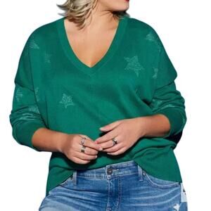 NWT Torrid Lovesick Stars V-neck Pullover Sweater in Green